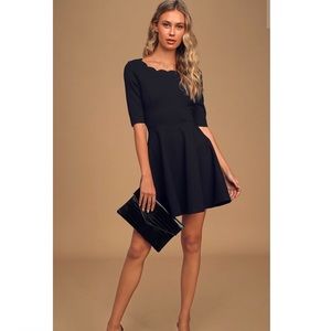 NEW! Lulus black scalloped skater dress